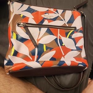 kate spade Floral Leaf Print Crossbody Bag in Red, White, Blue and Brown